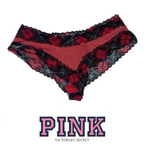Victoria’s Secret - Red‎ and Black Lace Panties with Buffalo Plaid - P002 XS